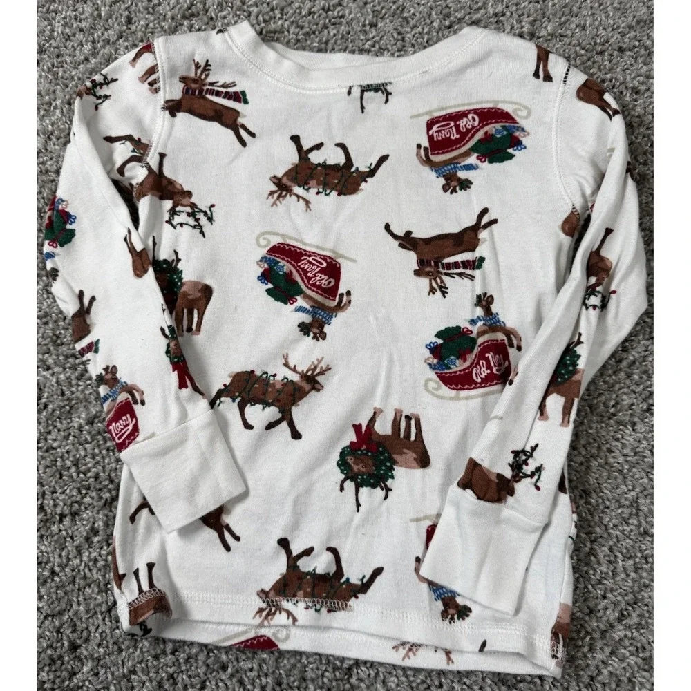 Old Navy Unisex Kids Christmas Pajamas Reindeer Sleigh‎ Holiday XS 5